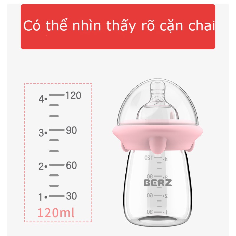 Bình Sữa BERZ Cổ Rộng Chống Sặc 120ml, 180ml Baby Bottle, Bình Sữa Dành Cho Trẻ Em, Trẻ Sơ Sinh Không Chứa BPA