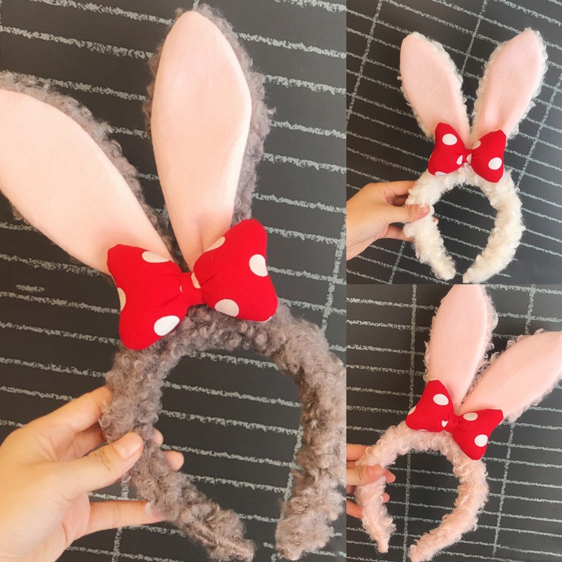 Băng Đô Tai Thỏ Phối Lông Xù Hoạt Hình Đáng Yêu Dành Cho Nữ