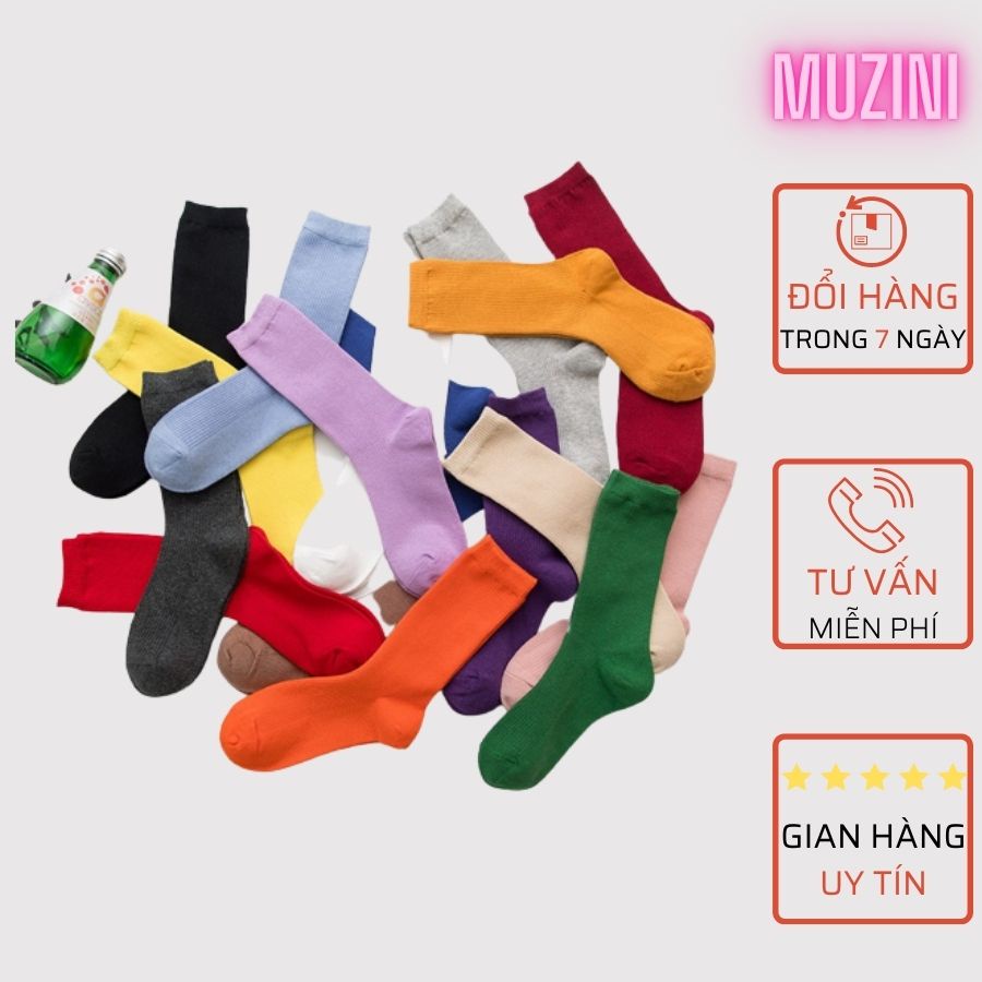 Set 10 Vớ nhún Muzini cổ cao phong cách Vintage Hàn Quốc nhiều màu sắc cho nữ TN11