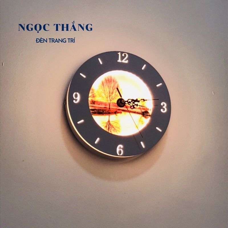 Đèn treo tường ốp tường tích hợp đồng hồ trang trí trong nhà phòng ngủ phòng khách Led 8W 3 chế độ màu GT329E Ngọc Thắng