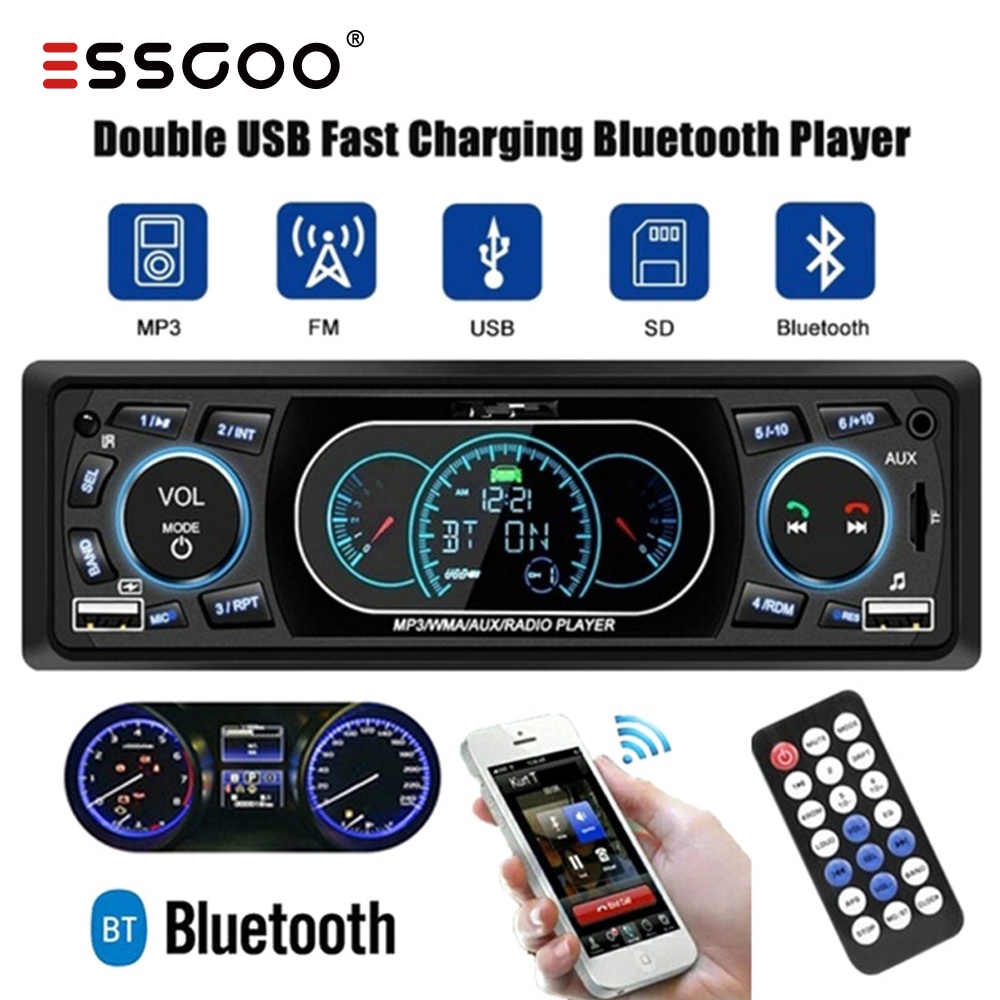 ESSGOO Máy nghe nhạc mp3 kết nối bluetooth 12v âm thanh siêu trầm 1 din in-dash dành cho xe hơi