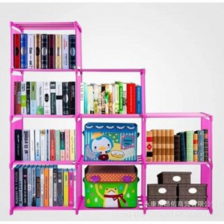 Kệ sách khung inox,3 buồng 9 ngăn chắc chắn