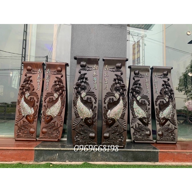 Tranh Gỗ Lý Ngư Vọng Nguyệt Khảm Ốc đẹp