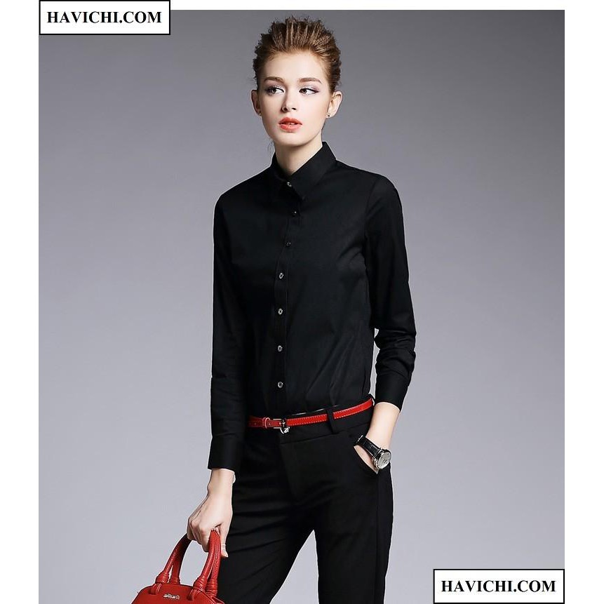 Áo Sơ Mi Nữ Đen Công Sở Thoáng Mát Mềm Mịn | BigBuy360 - bigbuy360.vn