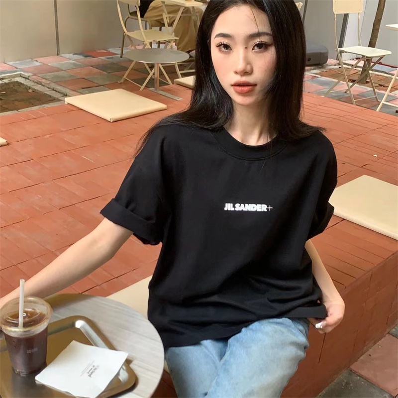 J-i-l - Min-Malist - Áo Thun Tay Ngắn Cổ Tròn In Logo Nhỏ Đơn Giản Thời Trang Mùa Hè Cho Cặp Đôi