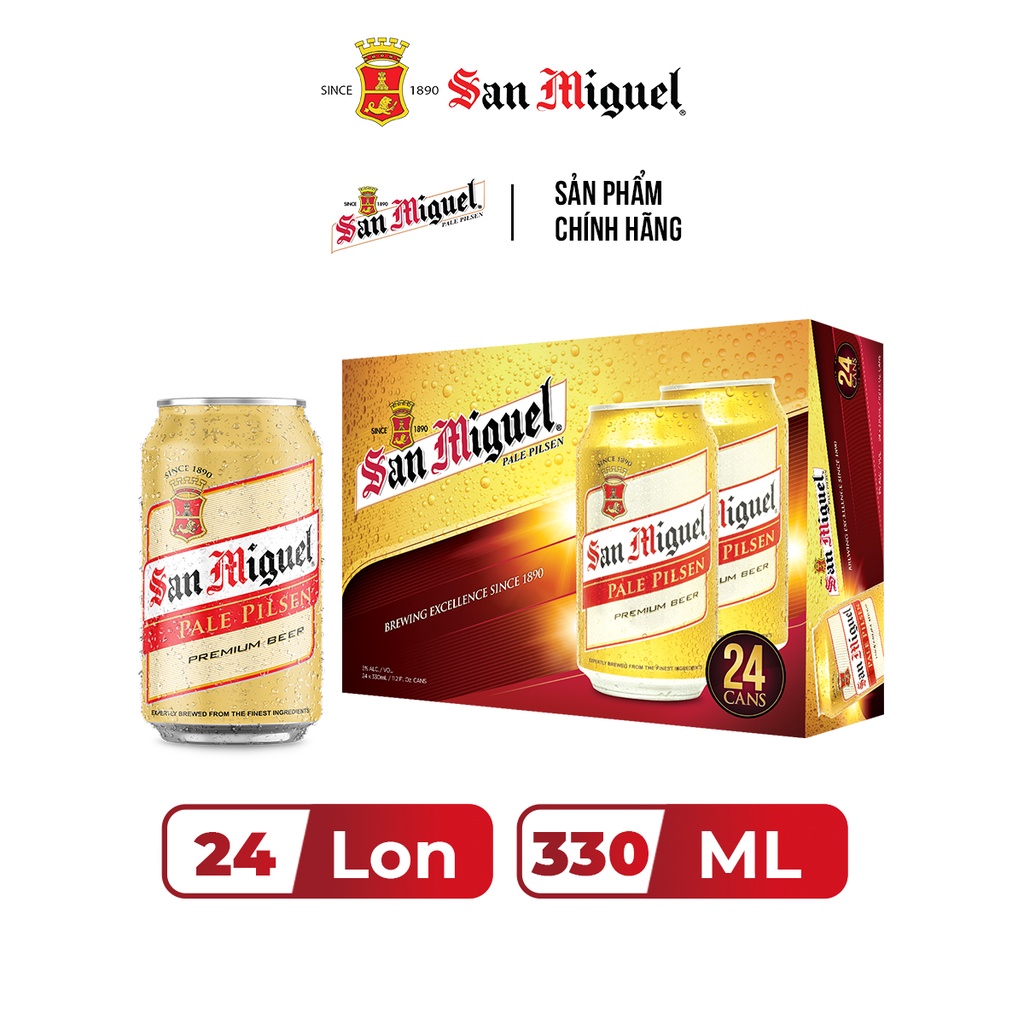 Thùng 24 lon bia San Miguel Pale Pilsen lon 330ml