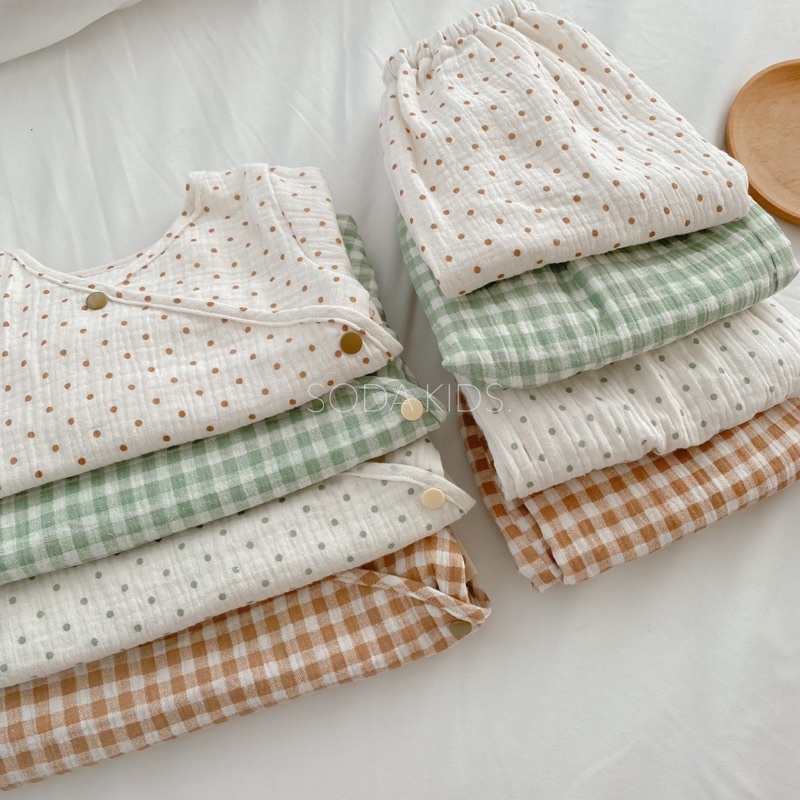 (Hàng thiết kế) Bộ pijama cho bé vải xô Muslin phong cách Hàn Quốc