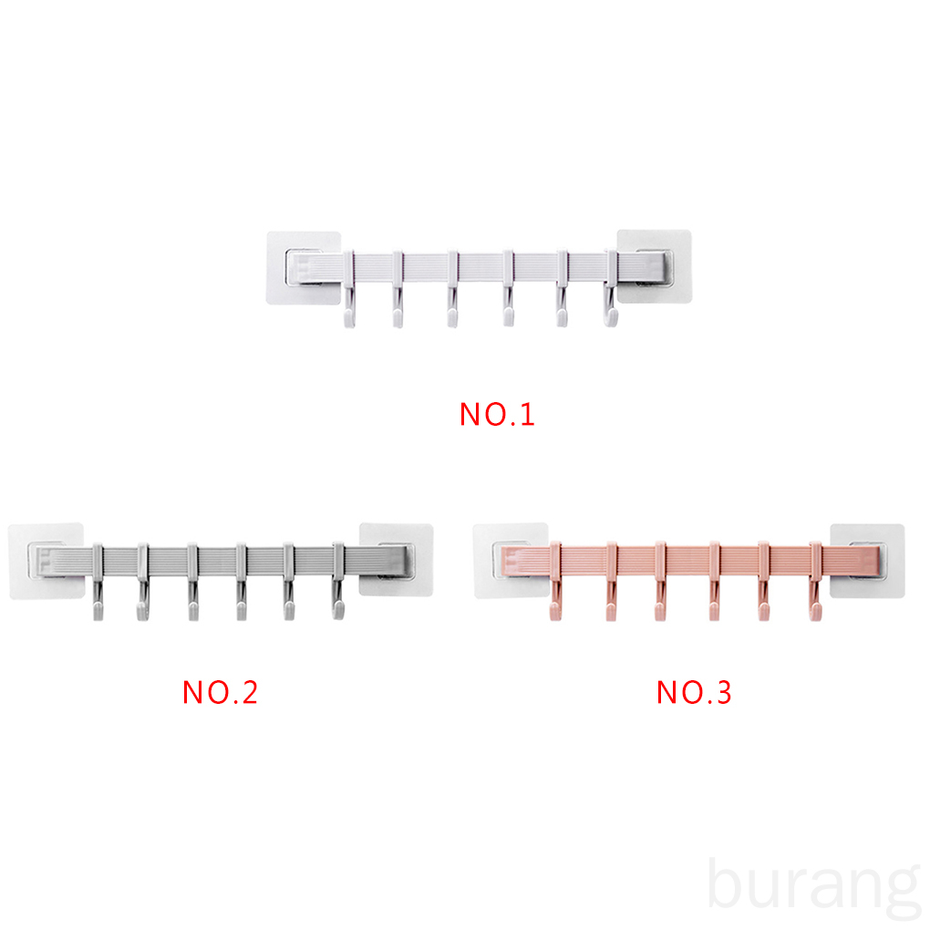 Giá treo đồ gắn cửa nhà tắm bằng nhựa 6 móc tự dính không cần khoan lỗ tiện dụng