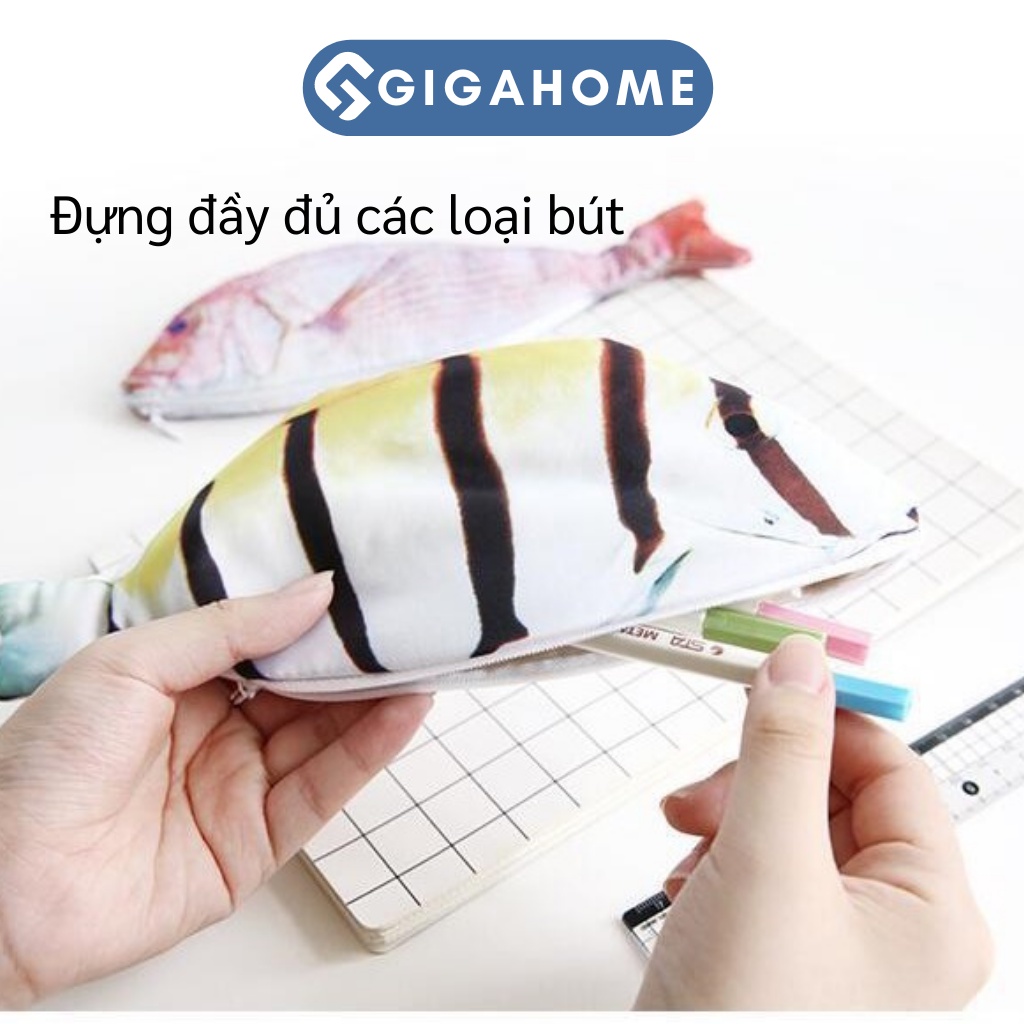 Túi Vải Đựng Bút Thiết Kế Hình Cá 3D Độc Đáo GIGAHOME 6485