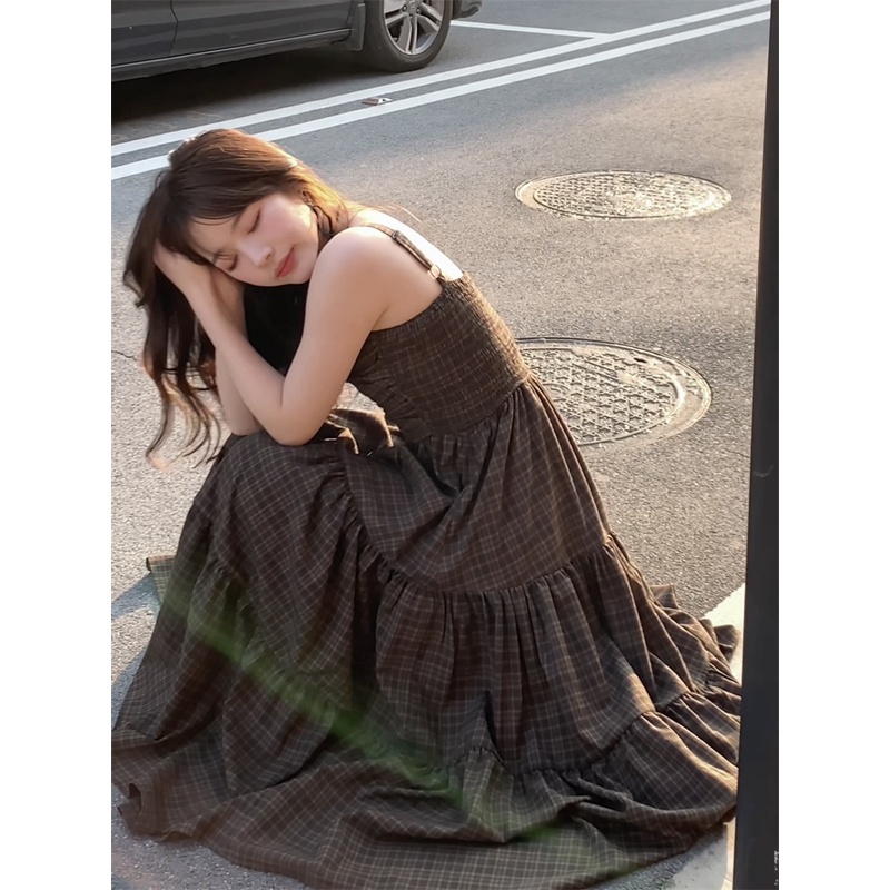 ĐẦM MAXI HAI DÂY SỌC CARO