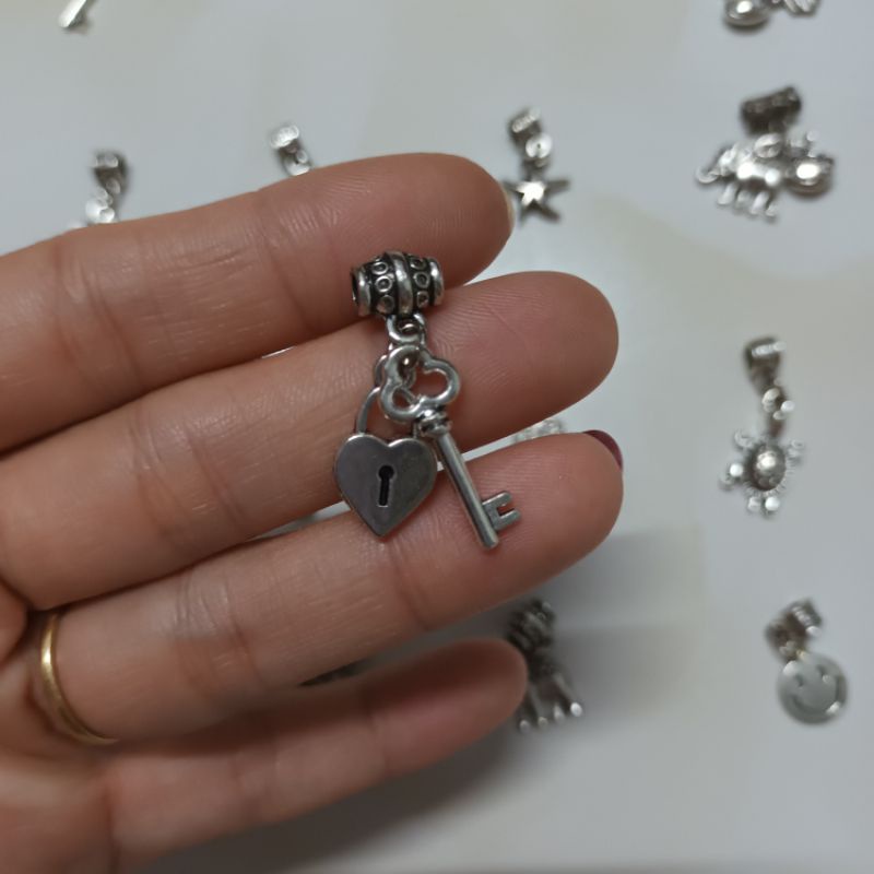 Charm Đóng cửa trái tim ống lùa bạc thái làm bộ chặn xâu vòng