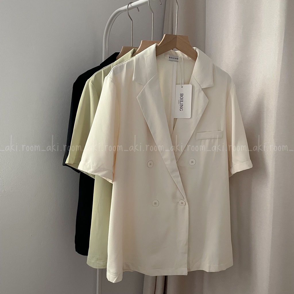 Áo blazer cộc tay một lớp bốn khuy form rộng không túi 2211