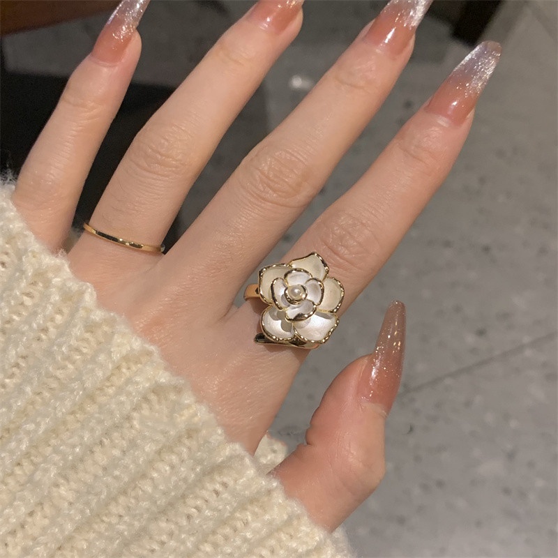 Nhẫn Đeo Ngón Trỏ Hình Hoa Trà Sang Trọng Tinh Tế Phong Cách Pháp Cổ Điển Thời Trang Chất Lượng Cao Dành Cho Bạn Nữ