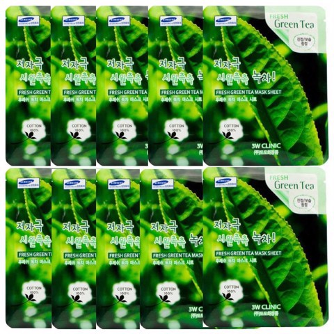 Bộ 10 gói Mặt nạ dưỡng da trà xanh 3W Clinic Fresh Green Tea Mask Sheet