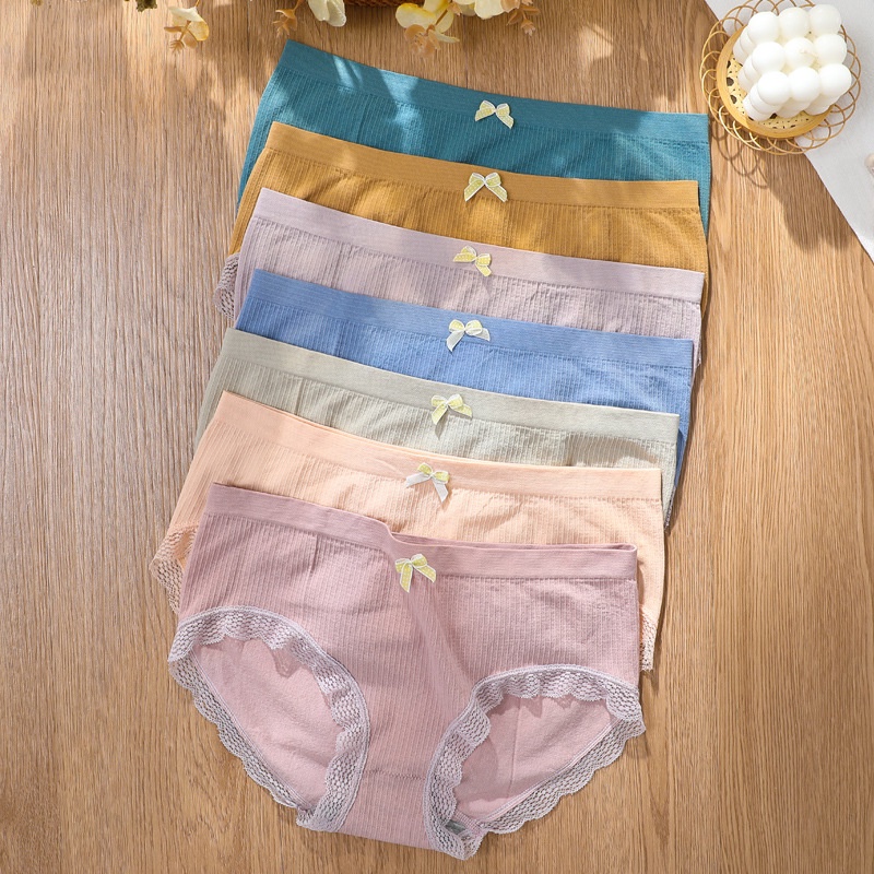Quần Lót nữ Cotton Không Đường May Lưng Vừa Phối Ren Không Đường May Kháng Khuẩn Thoải Mái Thoáng Khí Dễ Thương Cho Nữ