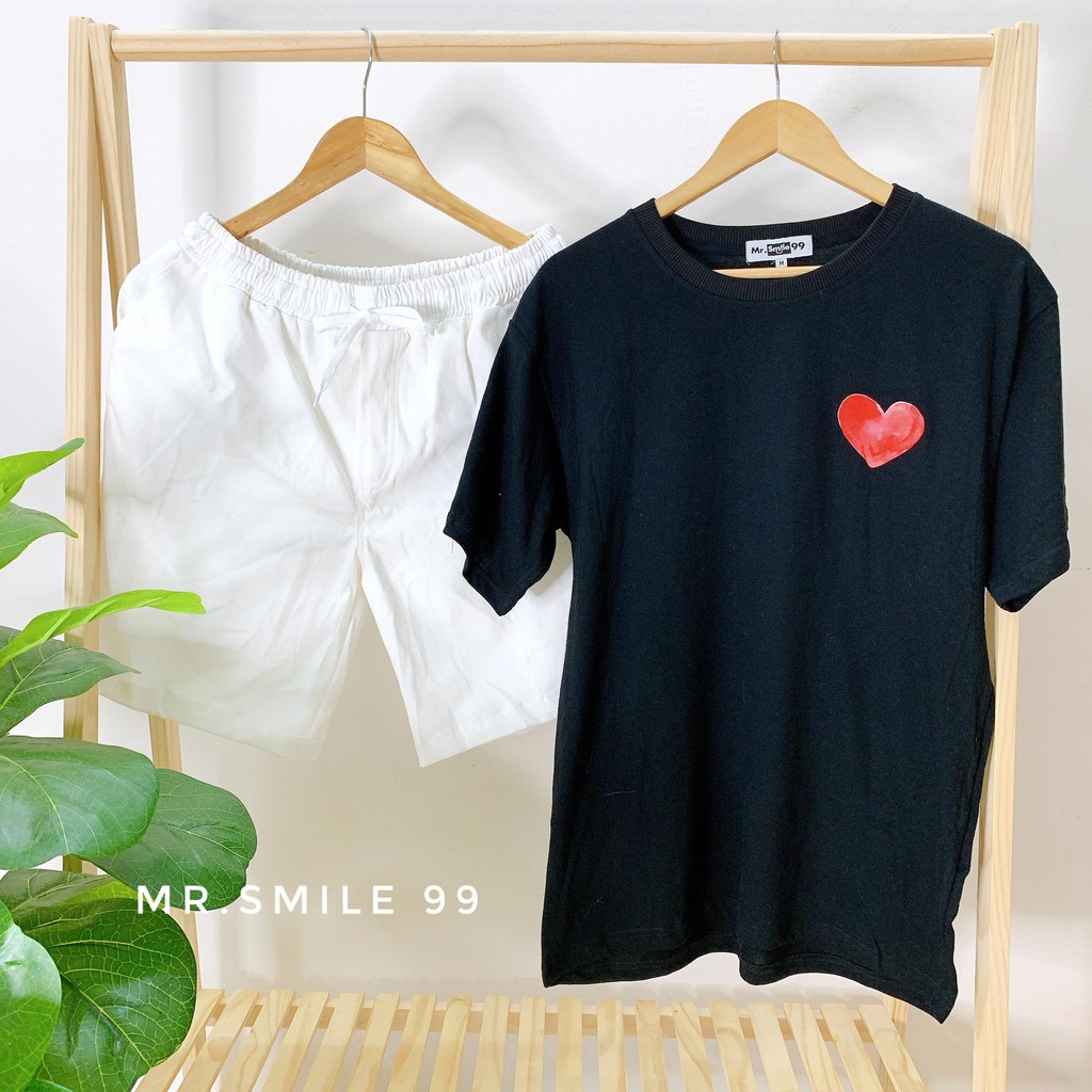 [Hình Thật] Áo Thun Basic Trái Tim Nam Nữ Tay Lỡ Form rộng Unisex Mr.Smile 99 Shop