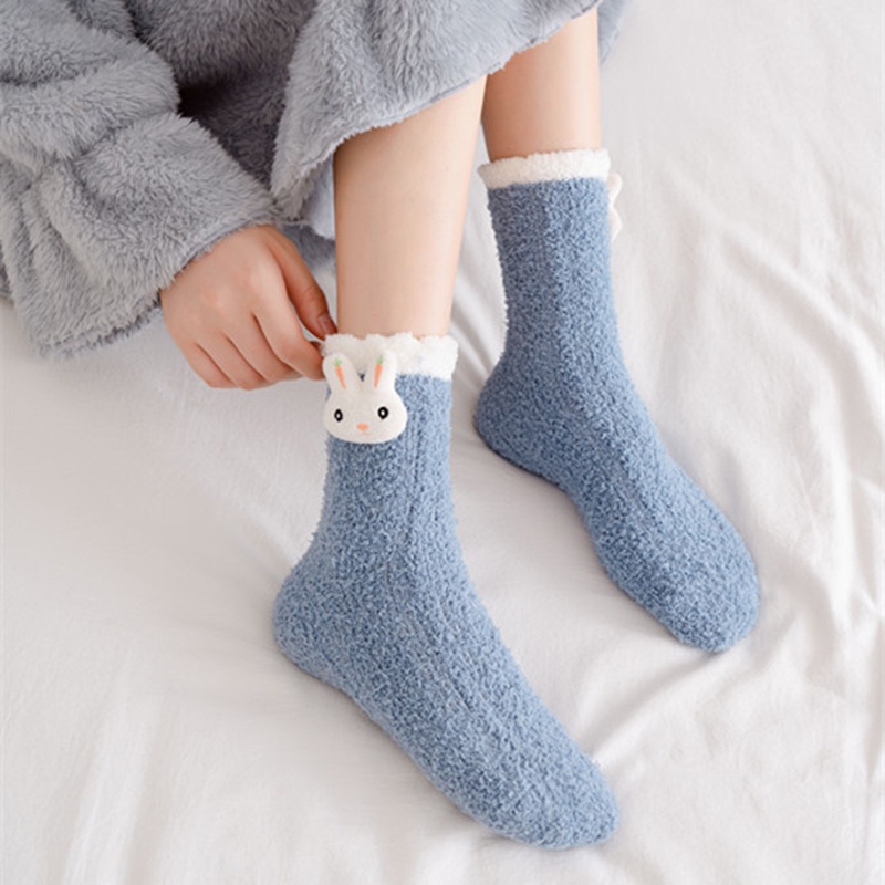 Vớ ngủ bằng vải bông san hô dày mềm mại chống trượt giữ ấm mùa thu đông họa tiết hoạt hình dễ thương cho nữ