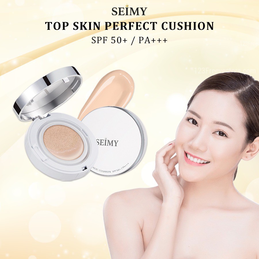 Phấn nước SEIMY Top Skin Perfect Cushion che khuyết điểm, kháng nước, lâu trôi, dưỡng trắng da SPF 50+