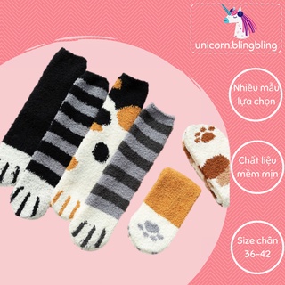 Vớ Ngủ Len Dễ Thương Giữ Ấm Mùa Đông Dày Dặn Cổ Cao Hình Chân Mèo