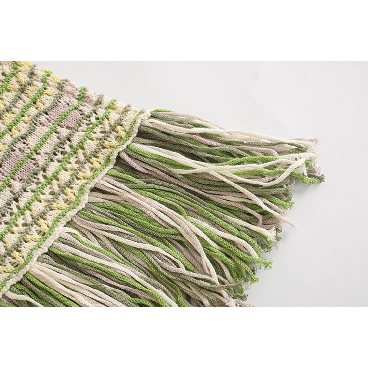 Đầm, váy maxi hai dây xanh đan len tua rua thời trang nữ mới nhất