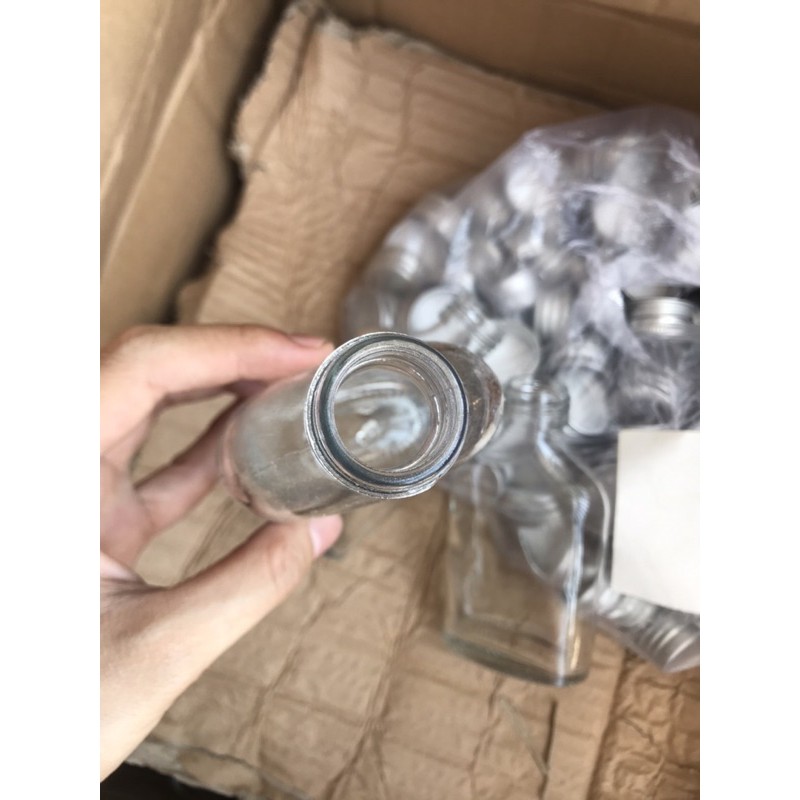 CHAI THUỶ TINH DẸP NẮP NHÔM BẠC 100-350-500ml
