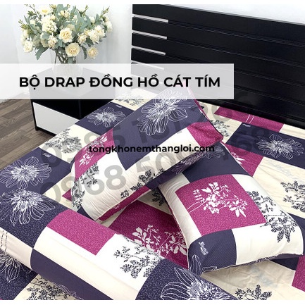 Drap Cotton 100% Thắng Lợi chính hãng Mẫu Đồng Hồ Cát Tím IN LOGO THẮNG LỢI vệ sinh dễ dàng.