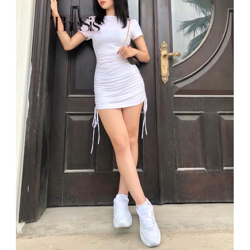 Đầm body tay ngắn dây rút D10