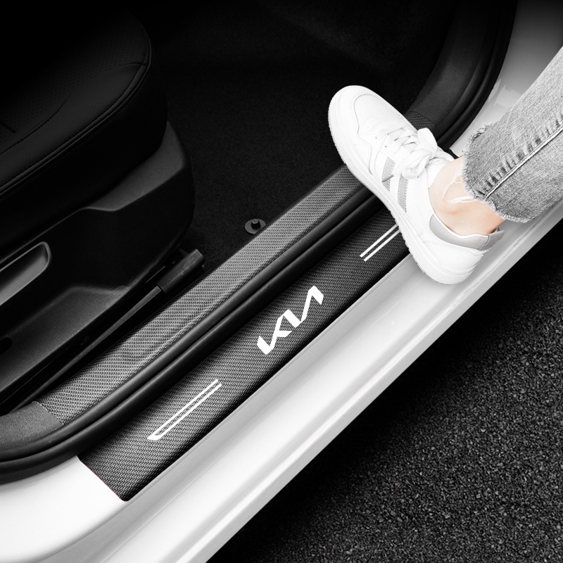 Miếng Dán Bảo Vệ Cửa Xe Hơi Bằng Da Sợi Carbon Cho Kia Morning Picanto Soluto K3 K5 Seltos Sonet Sportage Sorento KX7 Carens Sedona K2700 K3000