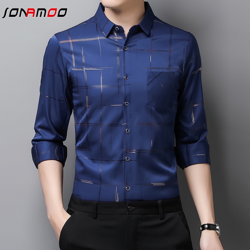 Áo Sơ Mi Tay Dài Kẻ Sọc Vuông 5 Màu Sắc Thời Trang Cho Nam