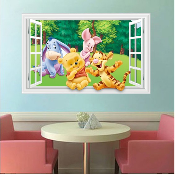 Decal trang trí tường cửa sổ - gấu Pooh và những người bạn khi còn nhỏ