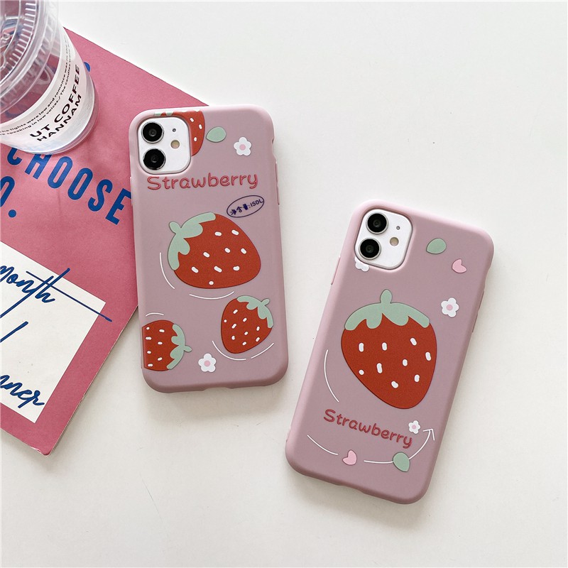 iPhone SE 2020 12 11 Pro Max 6 6s+ 8plus 6S 7 8 Plus X XS MAX XR DIY strawberry Girly Slim Matte TPU Case