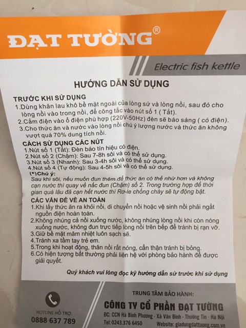 Nồi kho cá- Nồi hầm Đạt Tường 1,5L  chính hãng bảo hành 12 tháng