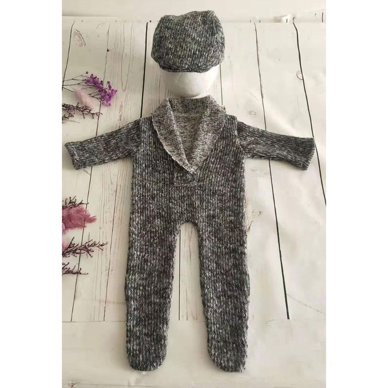 Mary☆2Pcs Newborn Photography Props Suit Romper Hat Set Long Sleeve Jumpsuits Outfit