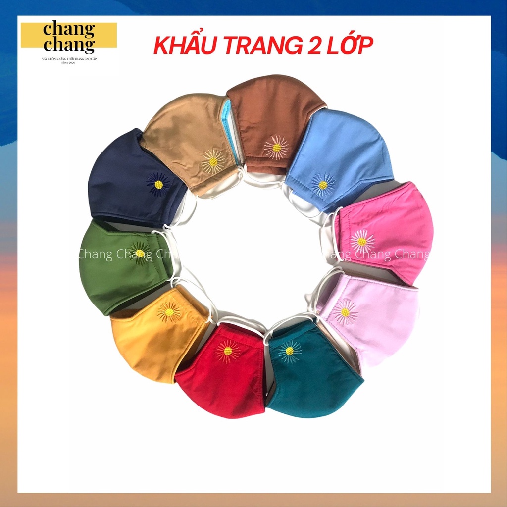 Khẩu Trang Thời Trang 2 Lớp Dày Dặn Thêu Hoa Cúc Cực Xinh