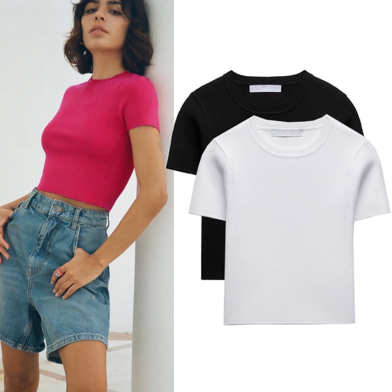 Zara Áo Thun cotton Tay Ngắn Cổ Tròn Dáng Suông Thời Trang Mùa Hè Cho Nữ 3519025