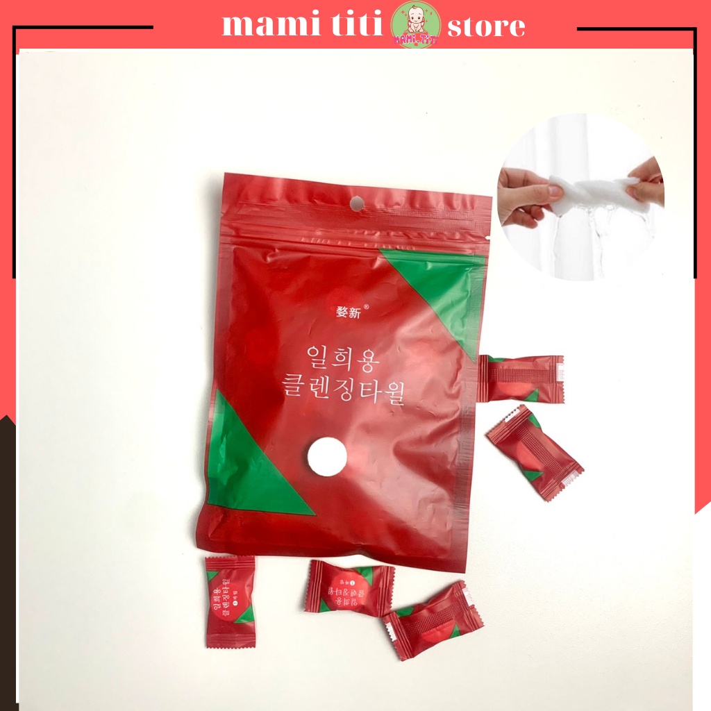 khăn giấy nén, khăn lau mặt nén dạng viên kẹo Hàn Quốc dùng một lần siêu tiện lợi ( 1 gói 20 khăn )