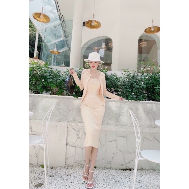 Set đầm 2 dây kèm khoác