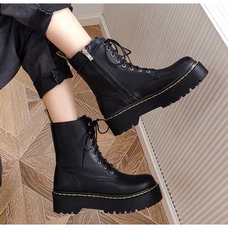 sẵn/ Giày JENNIE blackpink 💔 giày da đen cực 🖤 đế cao 5cm 💓 boot dr marten