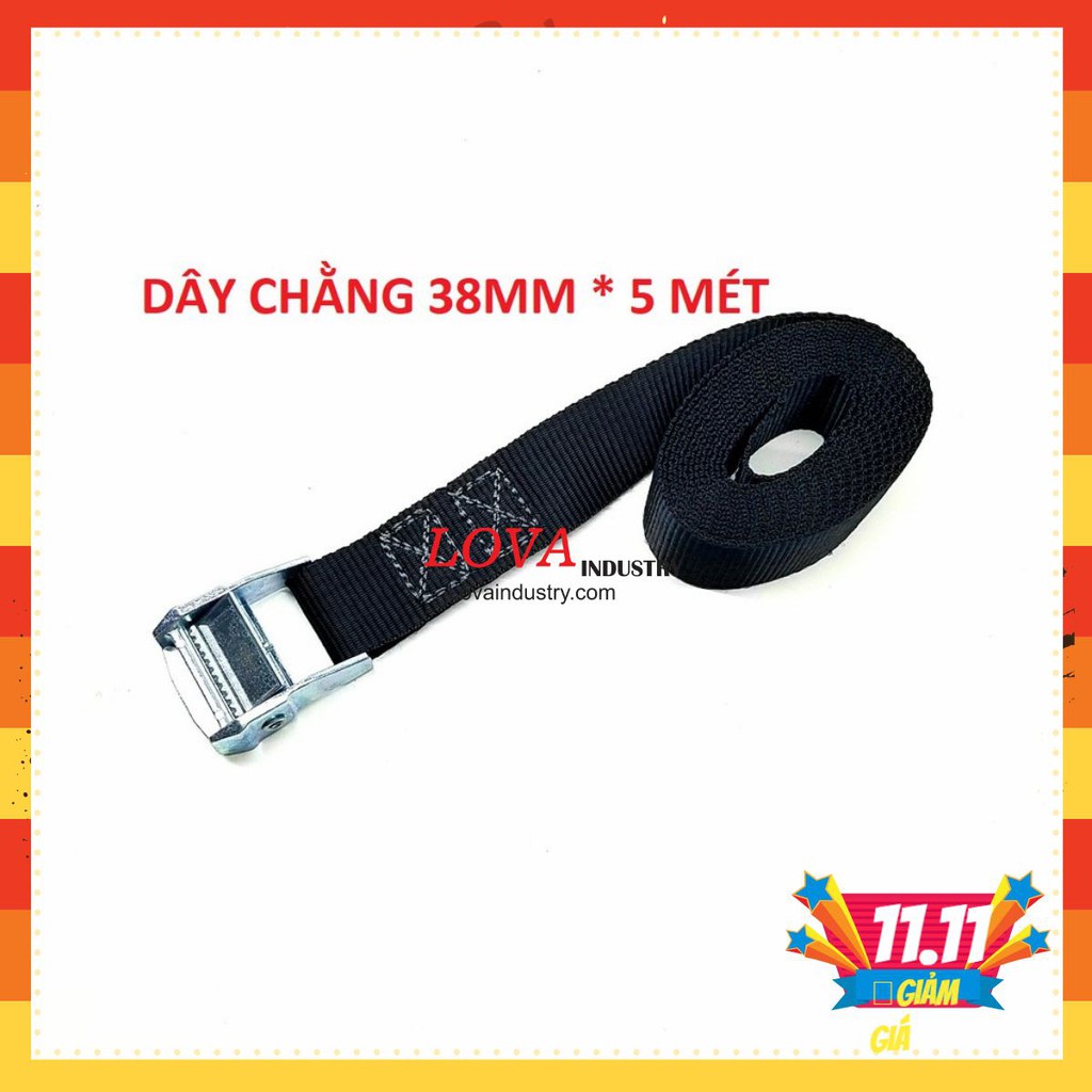 (Bán Chạy) Dây chằng hàng khóa cam 38mm Dài 5 Mét không móc đen 700kg