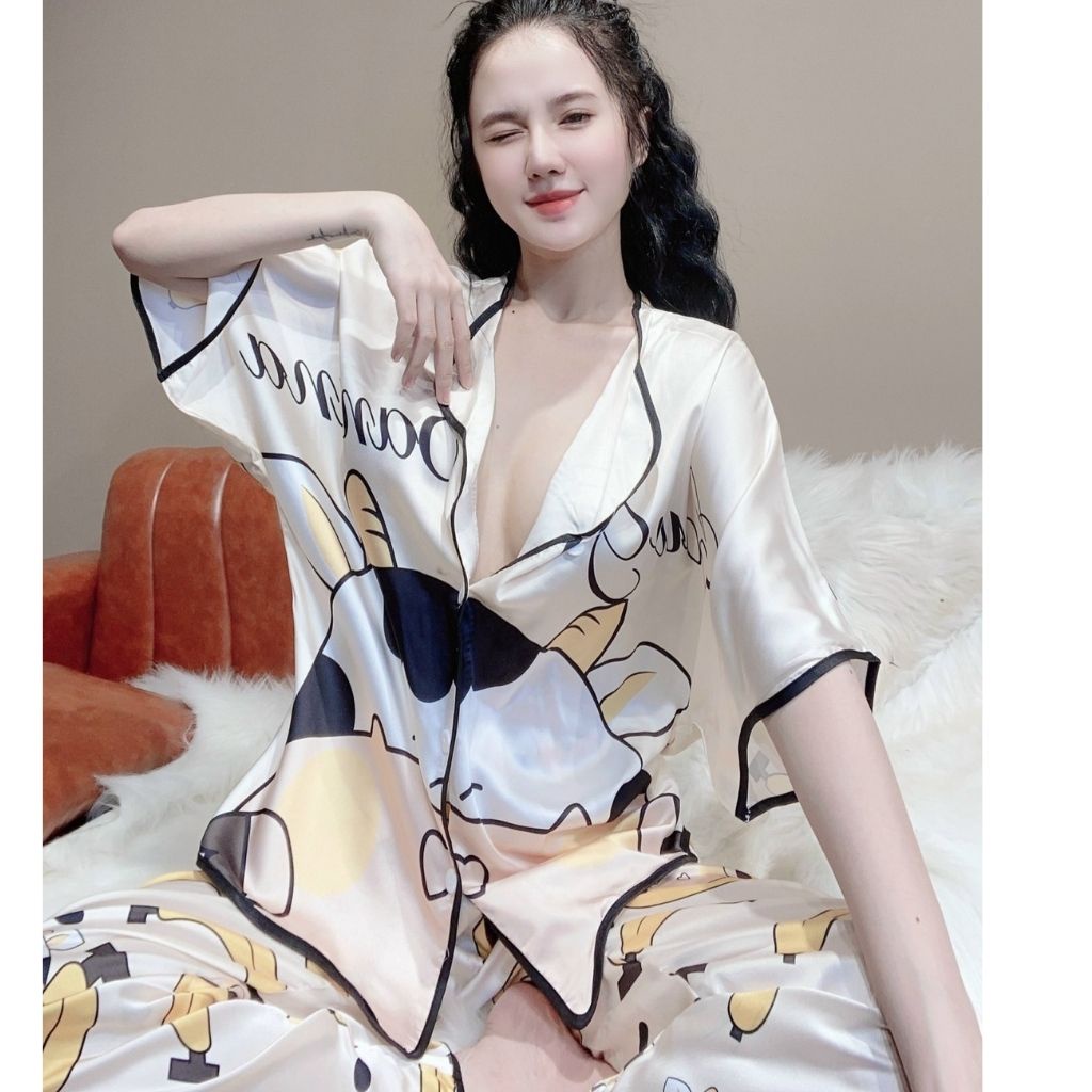 Đồ Ngủ Pijama, Đồ Ngủ nữ lụa cao cấp mềm mại xinh xắn &lt; 60kg