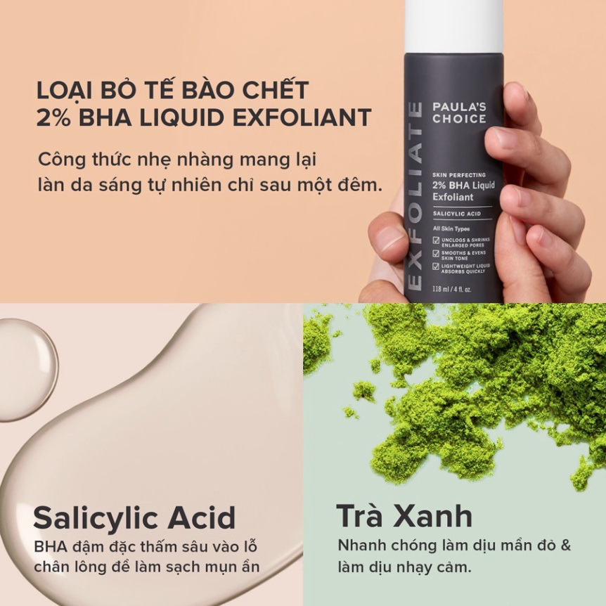Tẩy Tế Bào Da Chết Paula Choice Skin Perfecting 2% BHA  mini Liquid 30ml 118ml - Bác Exfoliant Sĩ Hoa