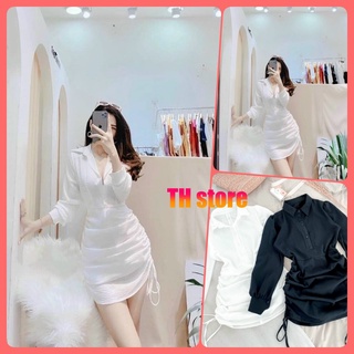 Đầm trắng có cổ bẻ, Váy trắng có cổ bẻ ôm body rút dây
