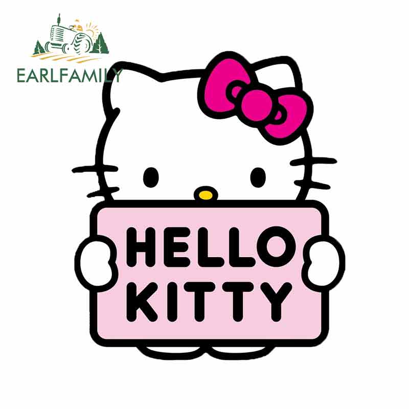 Đề Can vinyl Dán Cửa Sổ Xe Hơi / Mô Tô Chống Nước In Hình hello kitty Màu Hồng Kích Thước 13Cmx11.5Cm