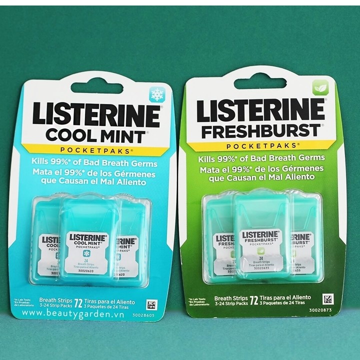 [MỸ] MIẾNG NGẬM THƠM MIỆNG LISTERINE POCKETPAKS BREATH STRIPS FRESH BRUST/COOLMINT 72 MIẾNG