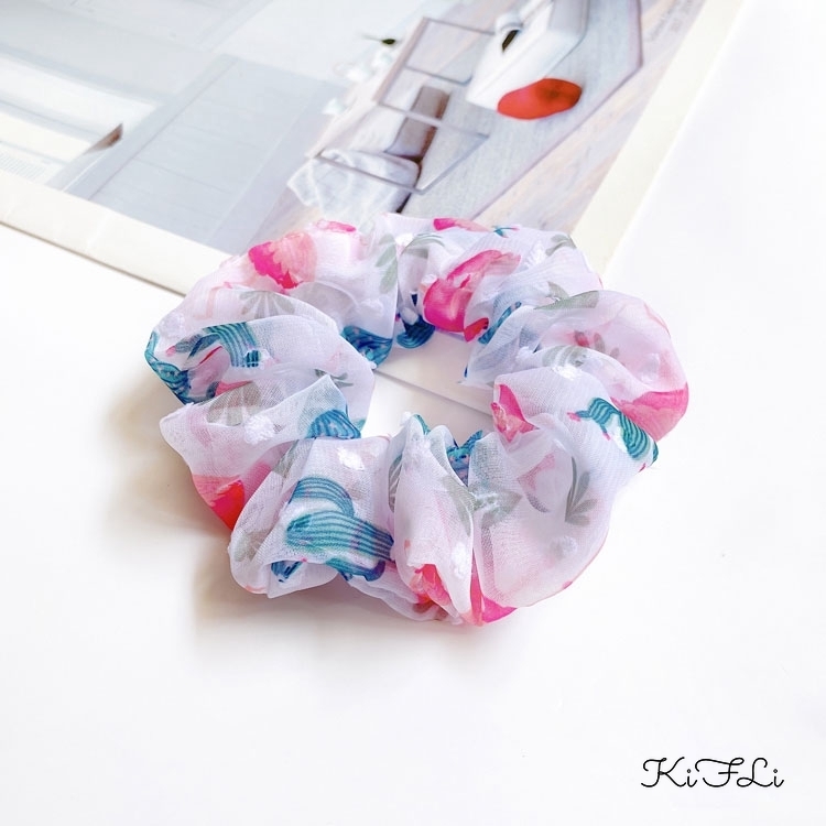 Dây Buộc Tóc Chiffon Họa Tiết Chim Hồng Hạc Dễ Thương Cho Nữ KIFLI