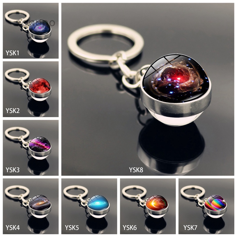 Sohopo Móc Khóa Mặt Kính Cabochon Phát Sáng Trong Bóng Tối Hệ Mặt Trời Thiên Hà Vũ Trụ Thiên Hà - Chìa Khóa Cha
