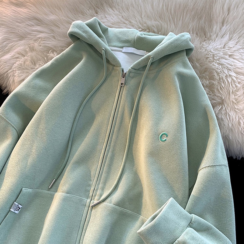 DIDIKA Áo khoác hoodie vải da cá thêu chữ sau lưng thời trang mùa thu cho nữ 260g