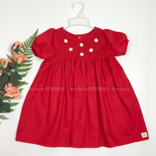 Váy smock linen đỏ