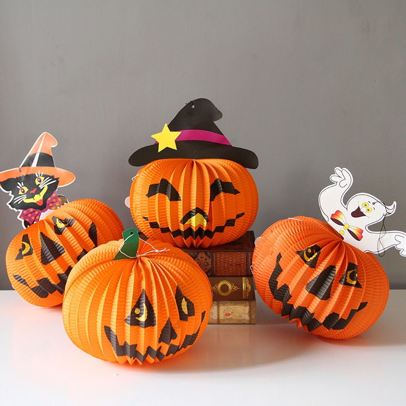 Đèn Lồng Bí Ngô Halloween Đèn Lồng Giấy Cầm Tay Trẻ Em Trong Nhà Lễ Hội Đồ Trang Trí Đạo Cụ