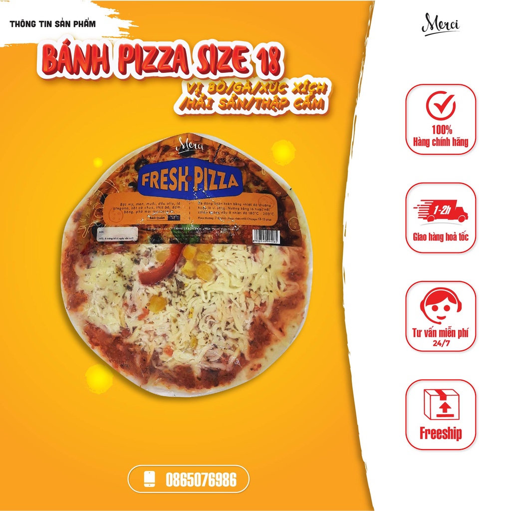 Pizza tươi 🍕size 18cm, vị: Bò, Gà, Xúc xích, Hải sản, Thập cẩm ngon như ngoài hàng (chỉ giao nội thành Hà Nội)